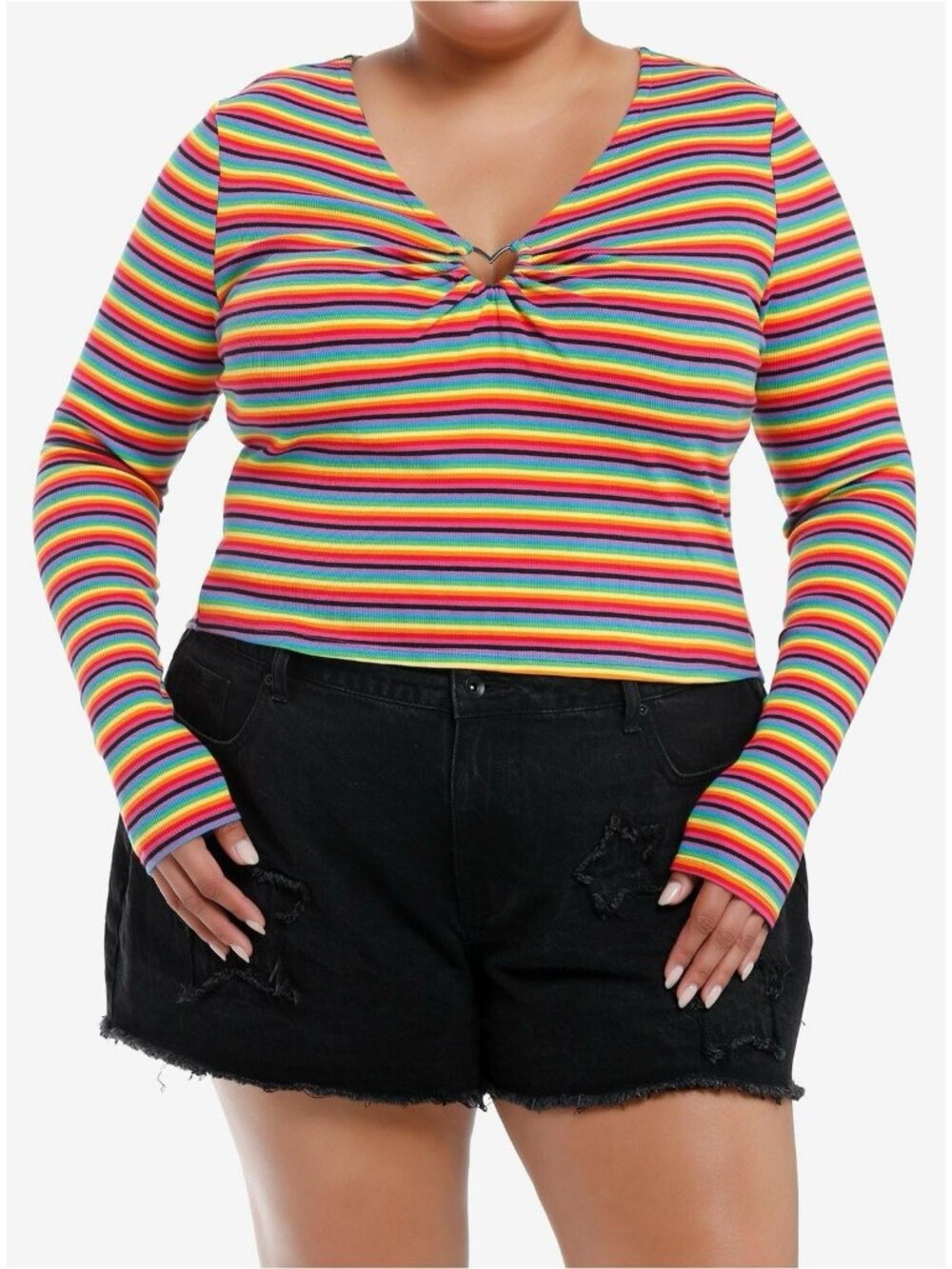 Social Collision Rainbow Heart Hardware Long-Sleeve Top Plus Size 1